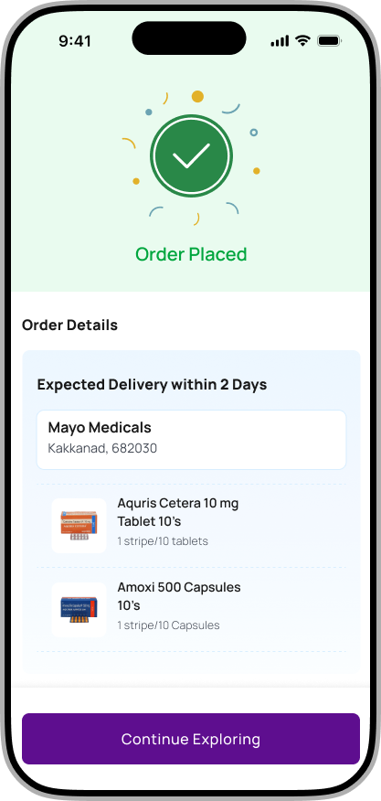 PilMate app — cart and checkout screen